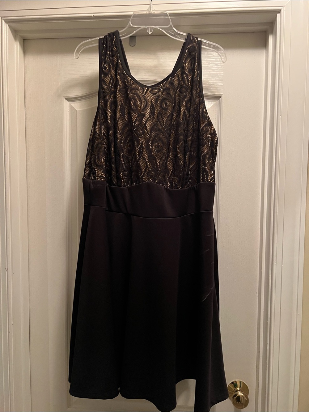 Sleeveless Black Mini Dress with Gold Lace Bodice
